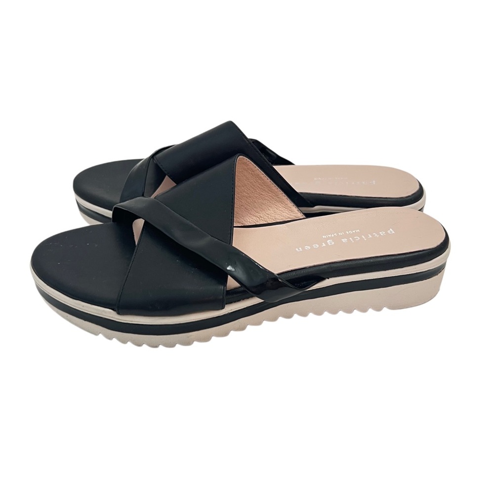 Patricia‎ Green Genuine Patent Leather Black Cross Strap Slide Sandals 37 7